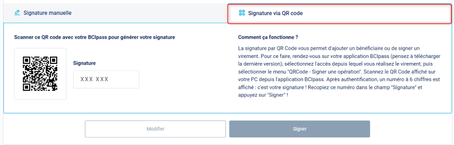 Choix de la signature par QR code
