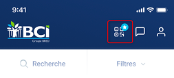 Bouton QR code dans l'application BCI